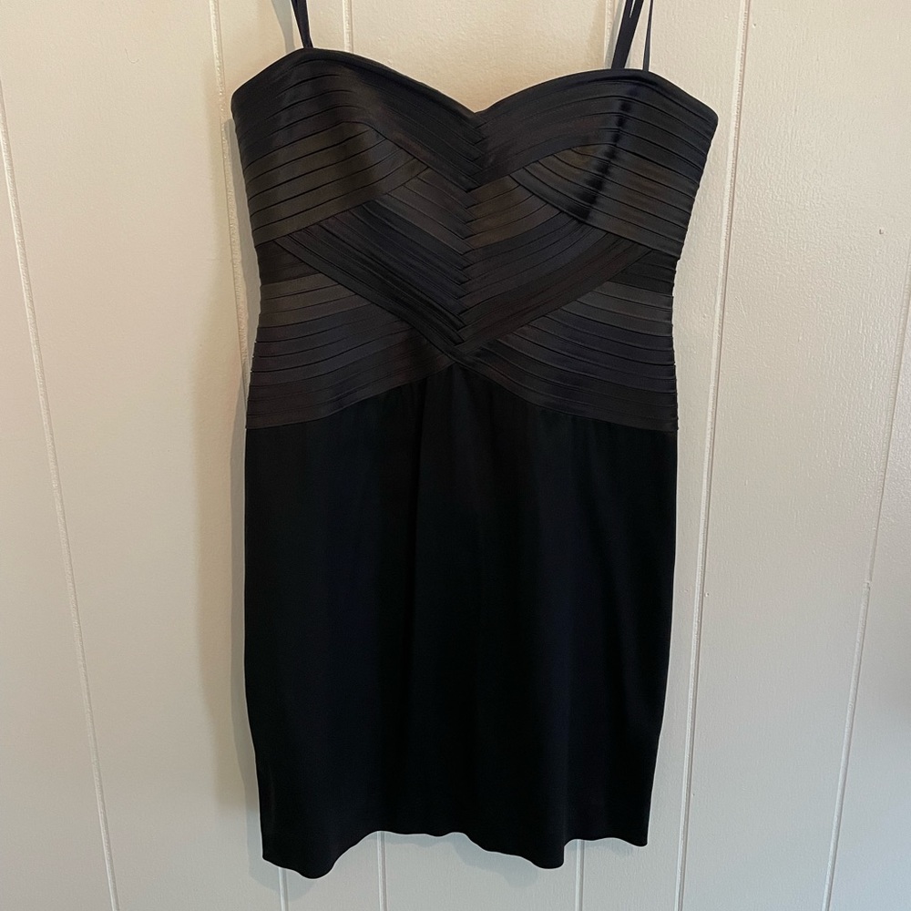 Black strapless bcbgmaxazria mini dress.  Size 6